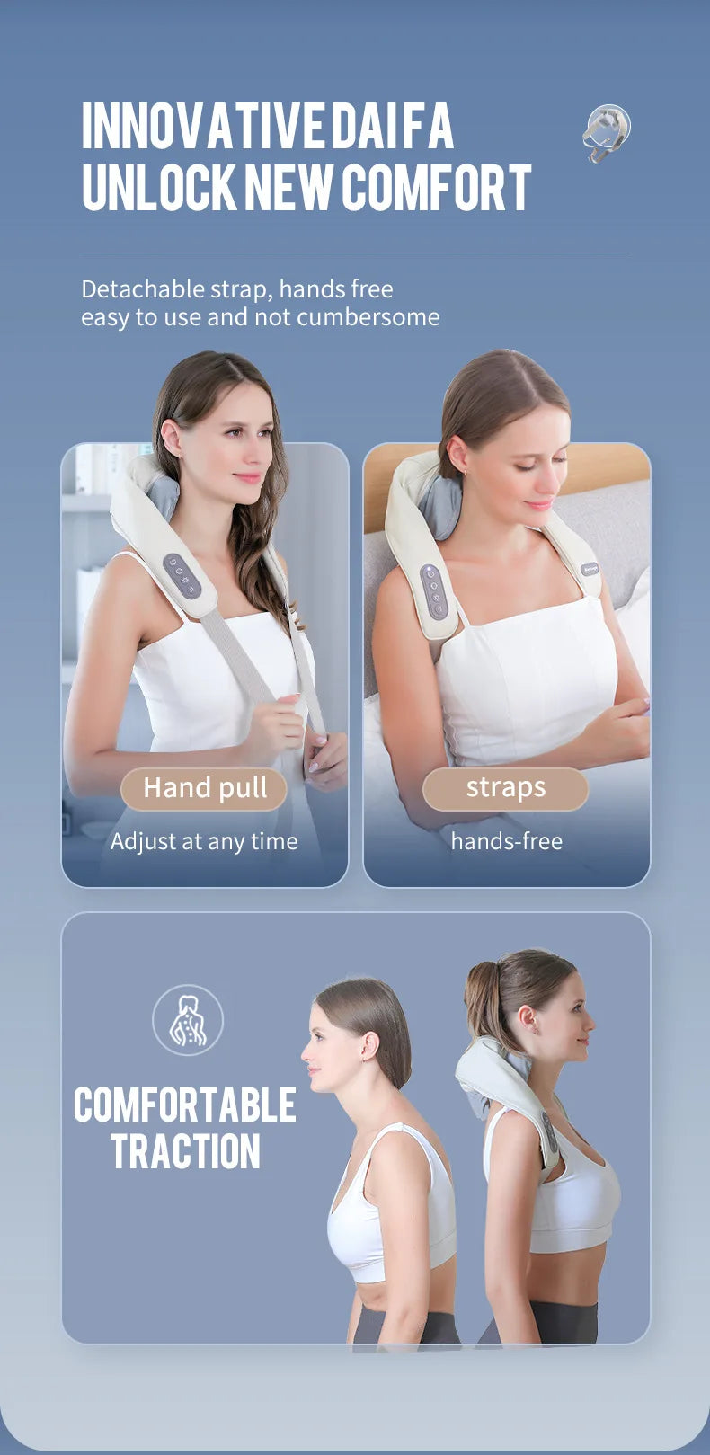 Foreverlily 26W Bürstenloser Motor Nacken- und Schultermassagegerät Kabelloses Nacken- und Rückenmassage-Schal Nackenmassager