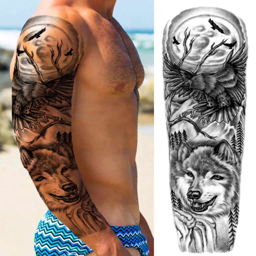 Kompass Roboterarm Temporäre Tattoos Ärmel für Männer Frauen Realistische Gefälschte Totenkopf Engel Ganzarm Tattoos Maori Totem Tattoo Aufkleber