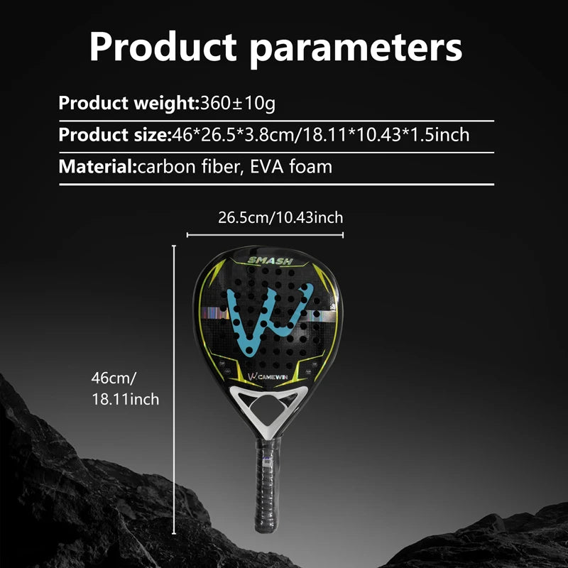 12K Carbonfaser-Padel-Schläger | mit EVA Memory Foam Baumwolle | Neuer Prozess Caged Tennisschläger | Board Style Schläger