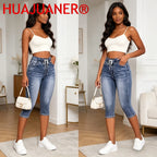 Jeans Damen Wadenlange Hose Denim Passform Hohe Taille Kordelzug Taschen Vintage Bleistifthose 2026 Streetwear Denims