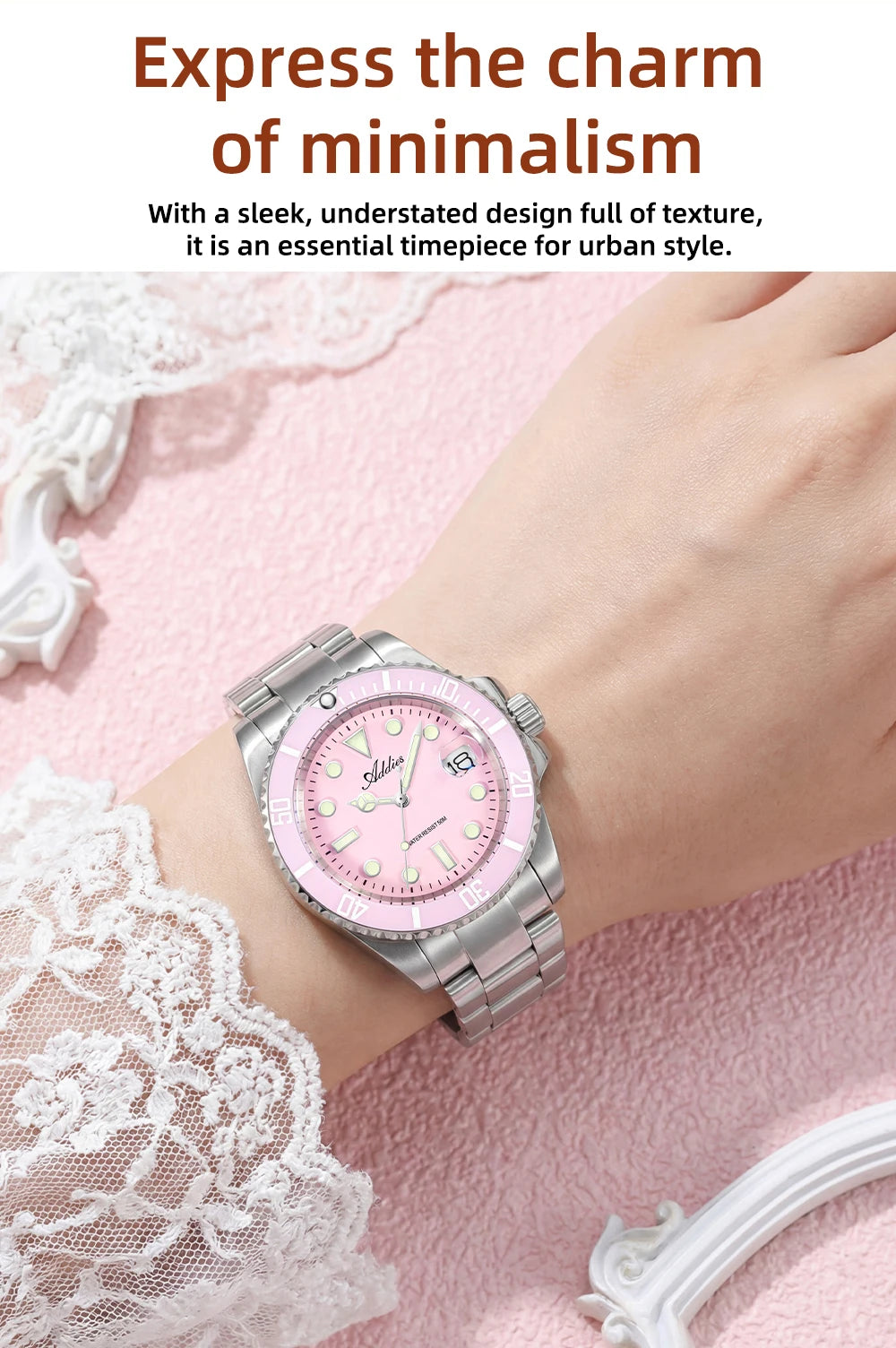 ADDIES Luxus Damenarmbanduhren Elegant Klassische 36mm Business Damenuhr BGW9 Leuchtend Wasserdicht Edelstahl Quarz Damenuhren