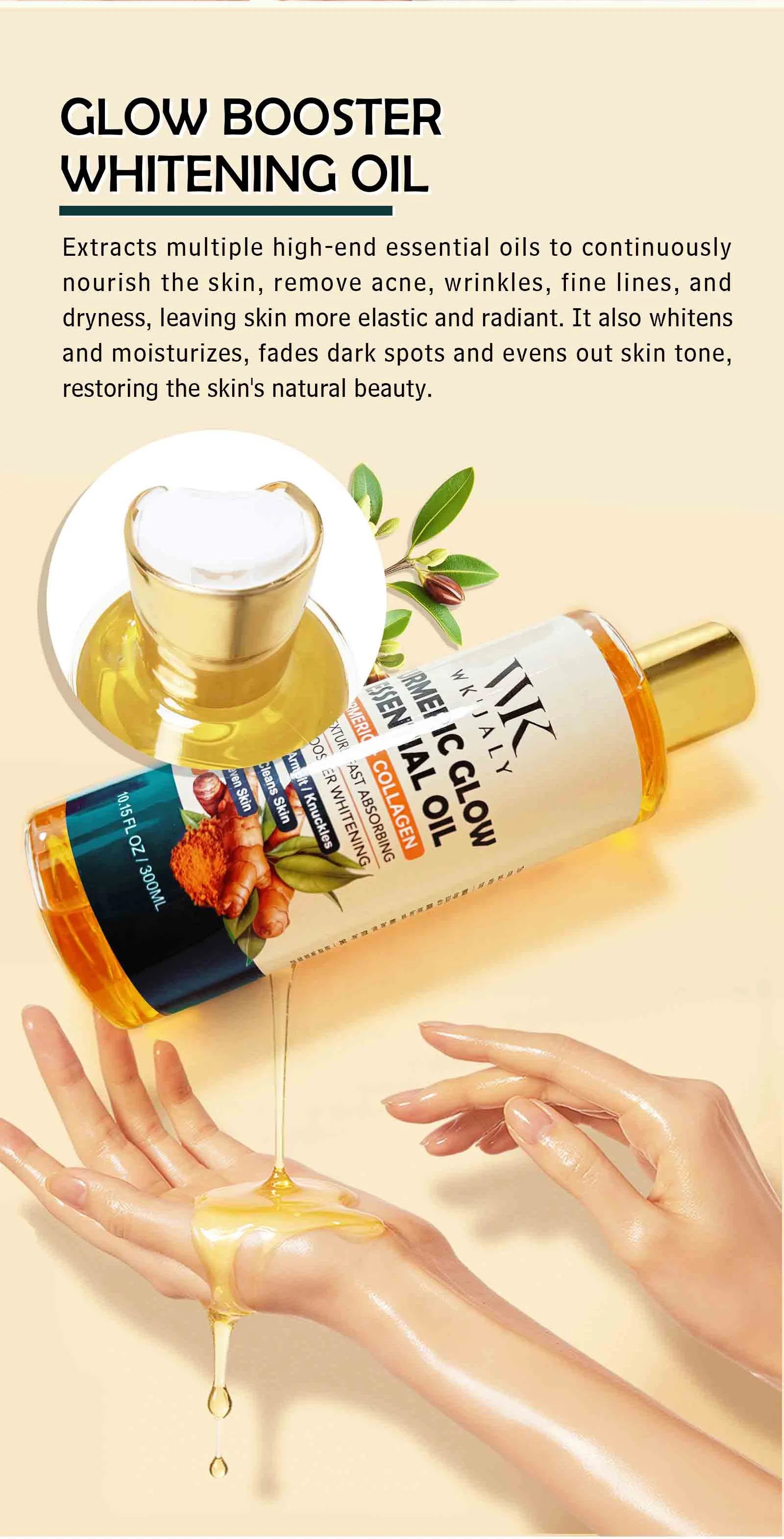 WK JALY Kurkuma Glow Essential Körperöl, feuchtigkeitsspendend, aufhellend, hellt dunkle Achseln und Fingerknöchel auf, gegen Akne, gleicht ungleichmäßige Haut aus