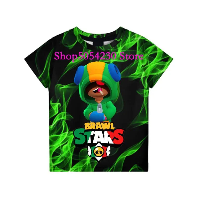 Boys Summer T-shirt Tees Brawl-Stars Anime Figures Leon Cartoon Characters Kids Cosplay Costumes Crow T Shirt Christmas Gifts