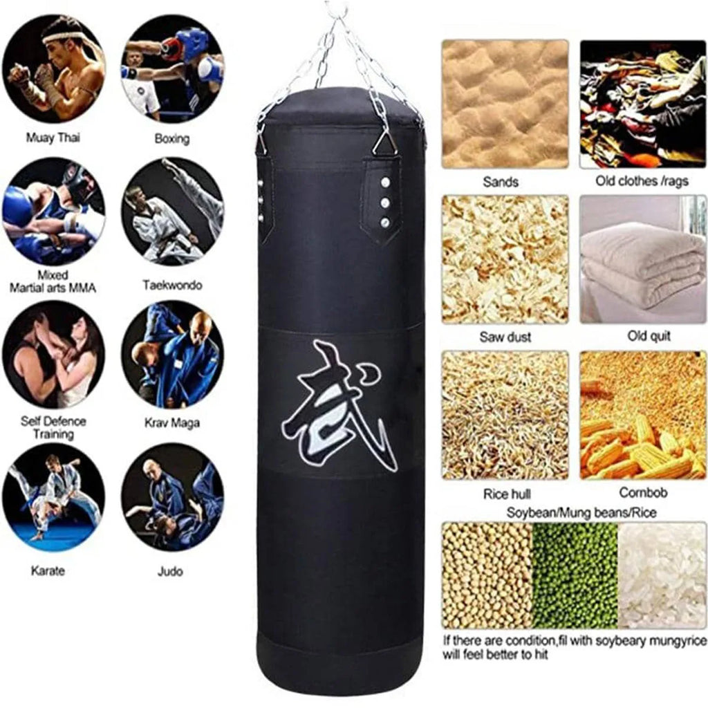 Schwerer Sandsack mit Deckenhaken, Stahlkette, zum Aufhängen, für Erwachsene, Muay Thai, MMA, Taekwondo, Heimtraining