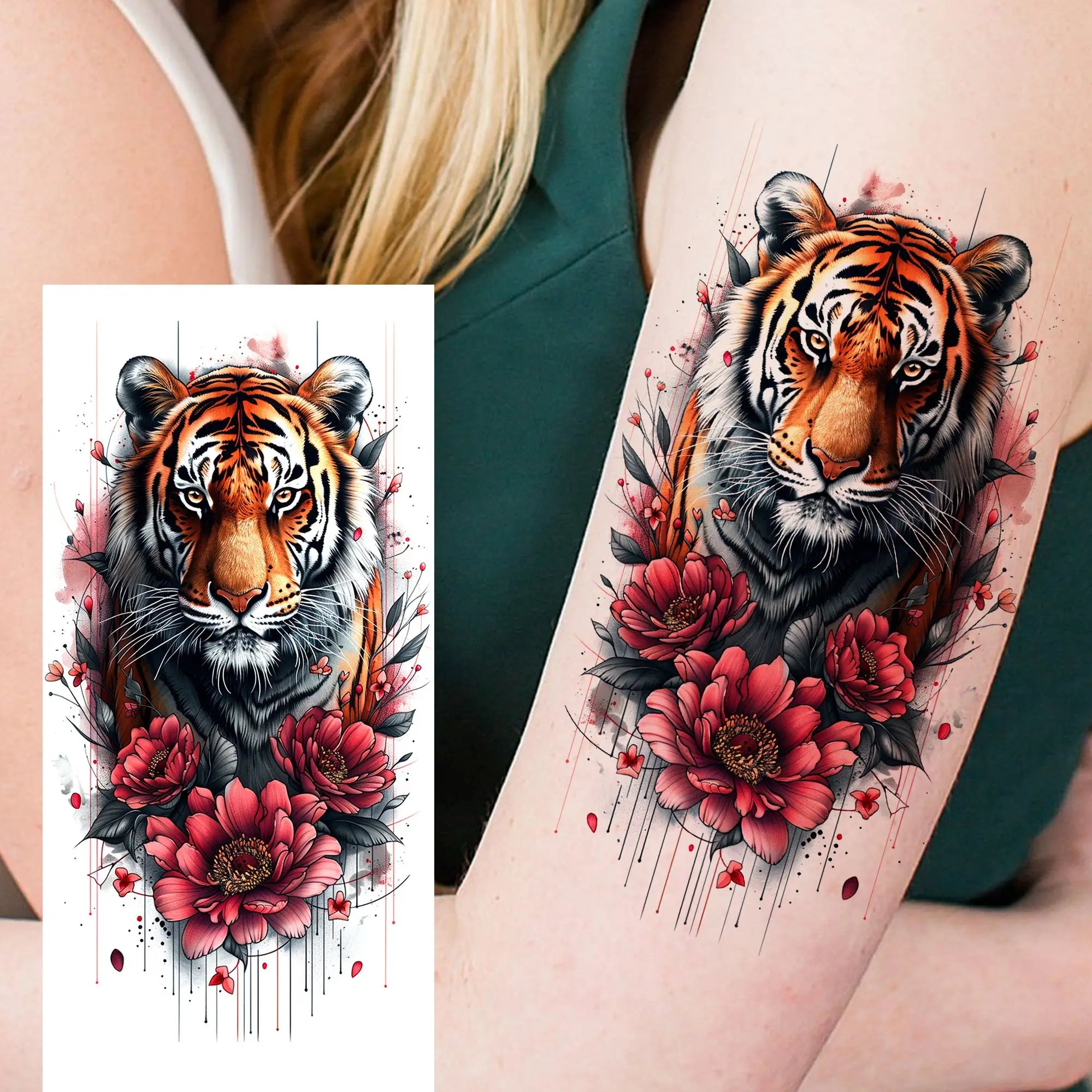 1 Blatt einzigartige Aquarell-Löwe-Tiger-Tier-Temporäre Tattoos langanhaltend wasserdicht Fuchs Eule gefälschter Tattoo-Aufkleber Körperkunst Tattoo