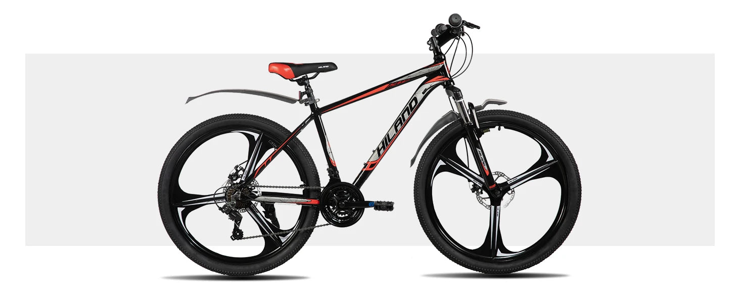 HILAND Mountainbike, 3-Speichen-Rad, 18 Gänge Schaltung, Aluminiumrahmen 26 Zoll Räder, Scheibenbremsen Fahrrad für Herren Damen Herren-MTB