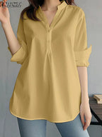 ZANZEA Damen Mode Weiße Hemden Lässig Weite Button-Down-Blusen 2024 Sommer Büro Bluse Koreanische OL V-Ausschnitt Langarm Tuniken