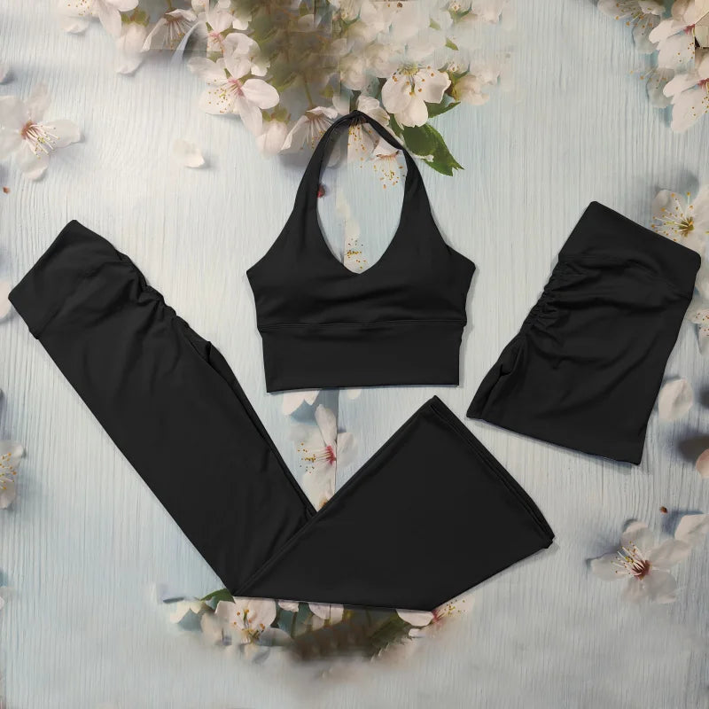 Scrunch-Sportanzug Damen Yoga-Set Gymnastik-Kleidung Sexy Sport-BHs und Schlaghosen-Sets Fitness-Outfits Damen Trainingskleidung