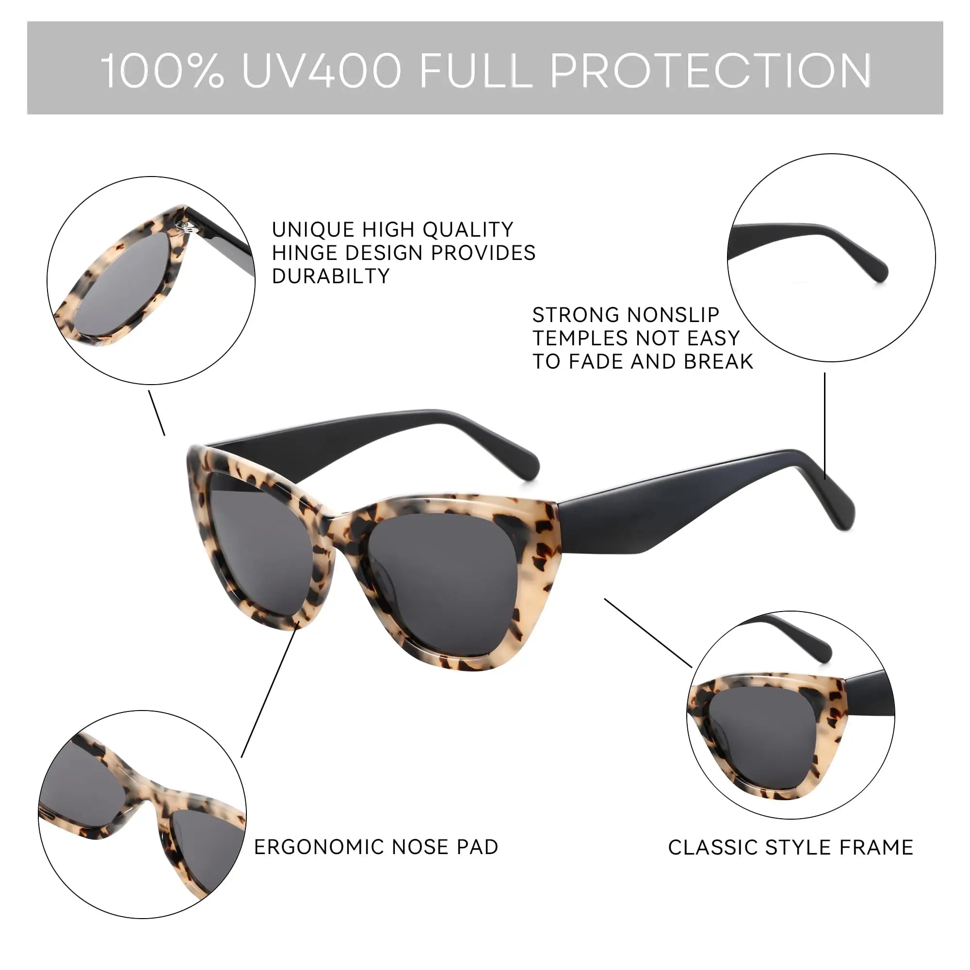 ZENOTTIC Polarisierte Sonnenbrille Damen Cat-Eye: Trendige Cateye Sonnenbrille für Damen - Süße Sonnenbrille UV400 Schutz
