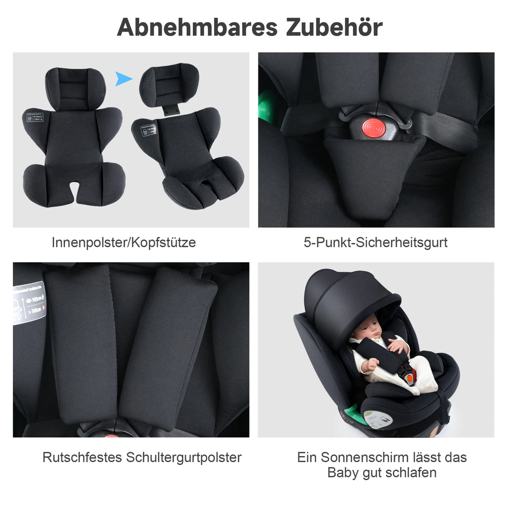 Kindersitze mit 360°-Drehfunktion ISOFIX für Babys, 5-Punkt-Gurt, 0-12 Jahre, geeignet für Neugeborene