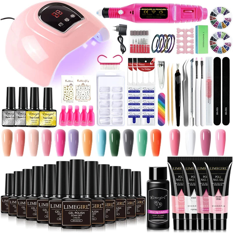 Limegirl Nagelset Nagelgel-Werkzeugset 54W Nagellampe 18/12/7 Farben UV-Gel-Nagellack-Set Enthält Nagelfräser Nagelset