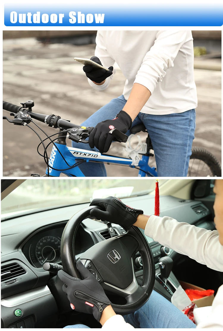 Winter Fahrradhandschuhe Herren Damen Motorrad Fleece Sport Reißverschluss Herbst Touchscreen Warm Wasserabweisend Winddicht Rutschfest Handschuh