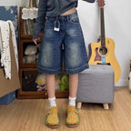 Spicy Girl Retro Amerikanische Fünf-Punkt-Denim-Shorts Damen Sommer Neue Lockere Design Schmale Gerade Weite Beinhosen Mittellange Hose