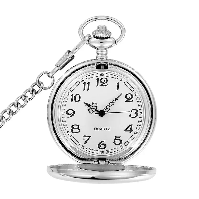 Silver Smooth Quartz Pocket Watch Mens Womens Necklace Clock Metal Stainless Steel Watches Pendant with Short Chain Gifts Hauptbild