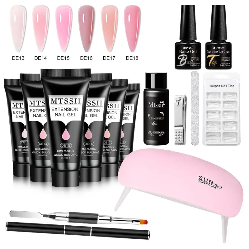 24-teiliges Set 20ml Poly Nail Extension Gel Kit Mini-UV-Lampe Versiegelung mit Basislack Überlack Professionelles Poly-UV-Nagelgel-Kit Starter-Kit