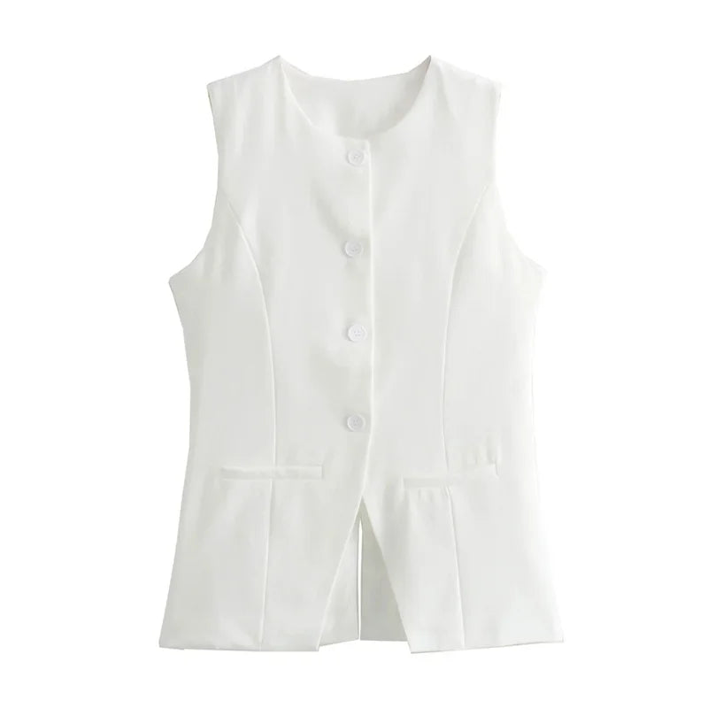 DAMEN 2025 Weiß Ärmellose Weste Damen Knopf Sommerwesten für Damen Jacke Rosa Weste Top Damen Streetwear Damen Maßgeschneiderte Weste