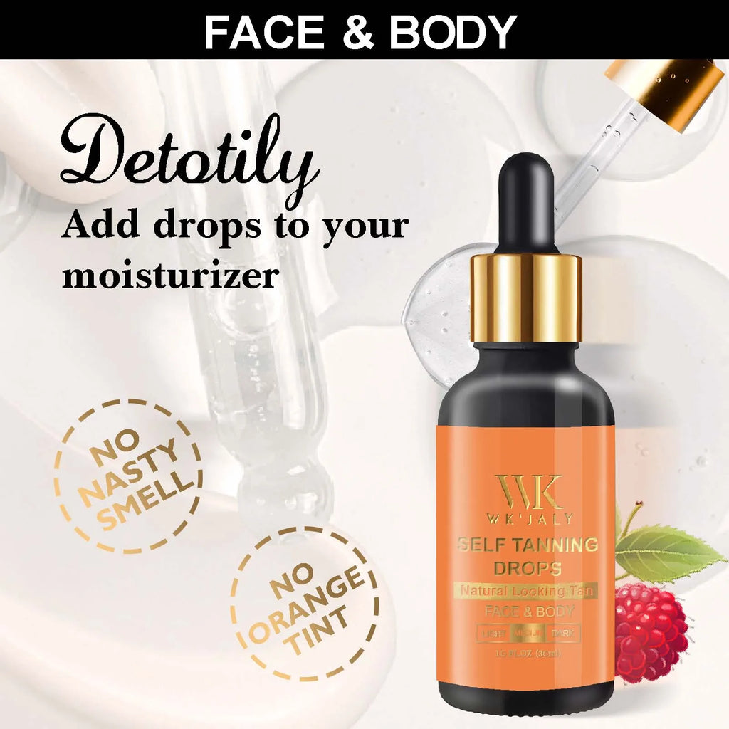 WK JALY Medium Selbstbräunertropfen, Natürlicher Glanz, Sonnenbräunungstropfen, Bräunung ohne Sonne für Gesicht, Körper, zur individuellen Bräune der Hautpflege hinzufügen