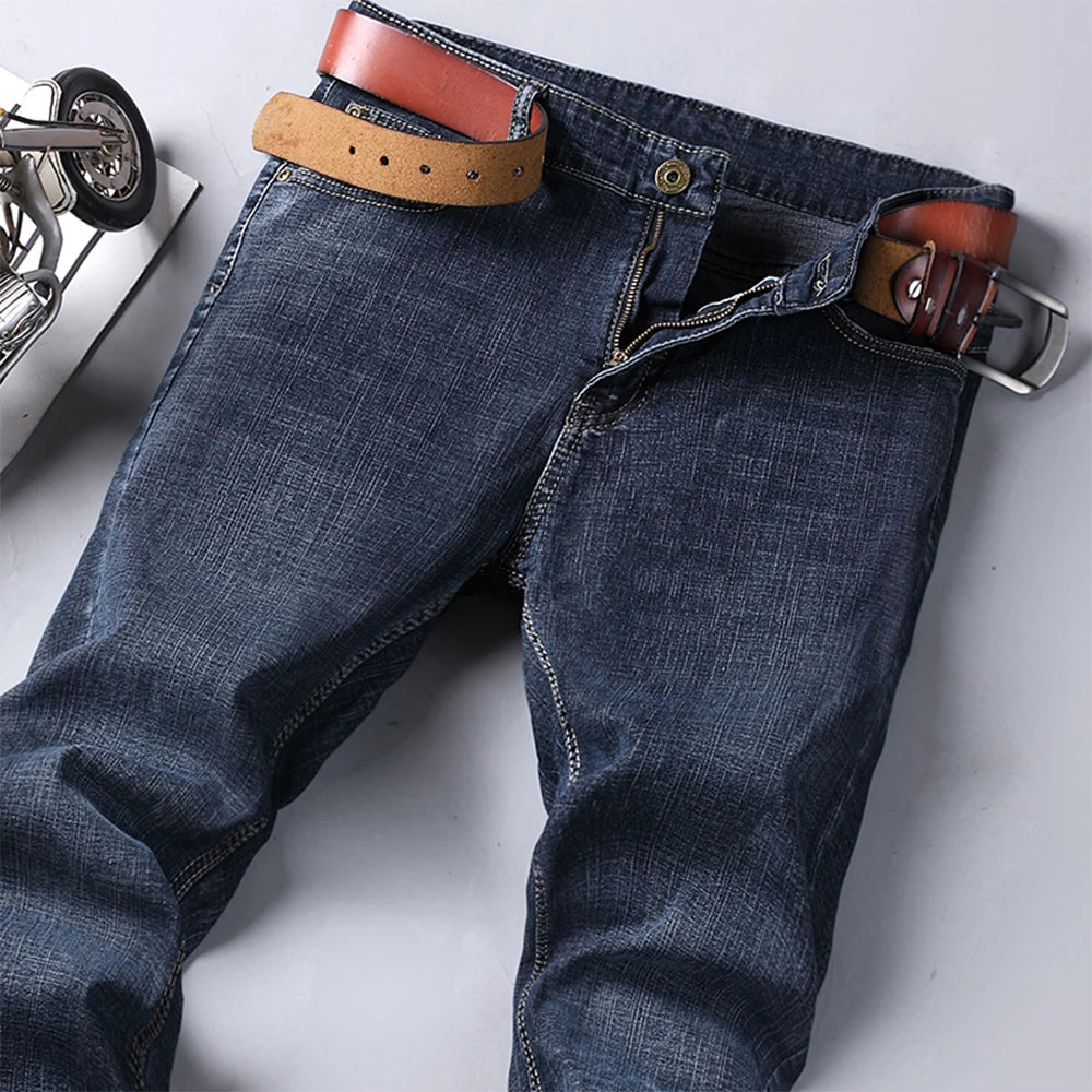 Wthinlee Business Men Jeans Casual Straight Stretch Fashion Classic Blue Black Work Denim Trousers Spring Summer Brand Clothing