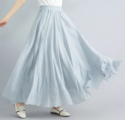 Neue 2020 Damen Leinen Baumwolle Lange Röcke Elastische Taille Plissierte Maxi Röcke Strand Boho Vintage Sommer Röcke Faldas Saia