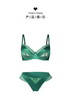 Sexy französisches Satin-Spitzen-Dessous-Set für Damen mit großer Oberweite, transparenter, schmaler Brustbereich, ultra-dünnes Sommer-BH-Set mit kleinen Cups, S-XL
