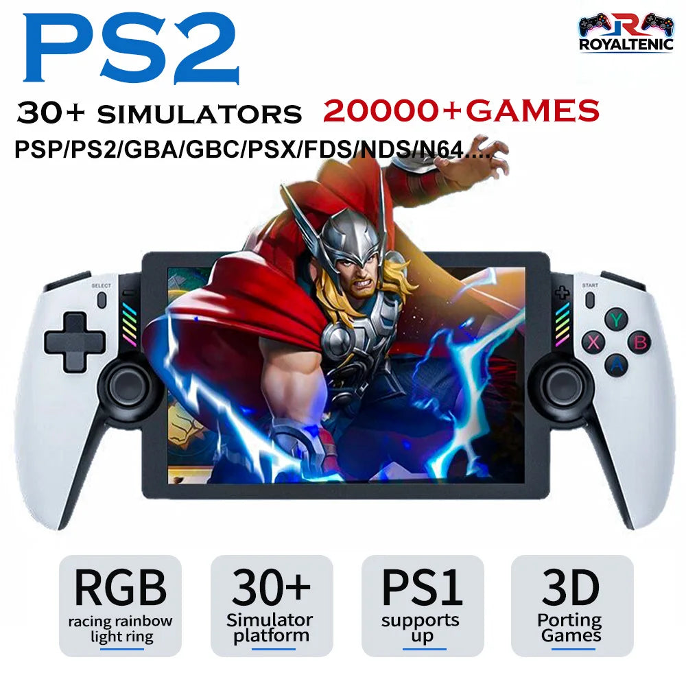 M28 Retro Handheld-Videospielkonsole, 7,1-Zoll-Bildschirm, über 30 Emulatoren für PS2/PS1/PSP, 3D-Dual-Analog-Sticks [God of War Klassiker