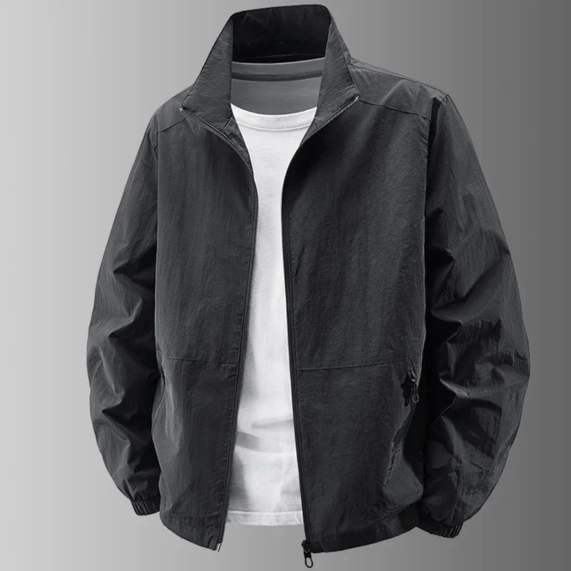 Herren Stehkragenjacke Frühling Atmungsaktiv Leicht Anti-Falten Windjacke Outdoor Sport Freizeit Schnelltrocknende Arbeitsjacken
