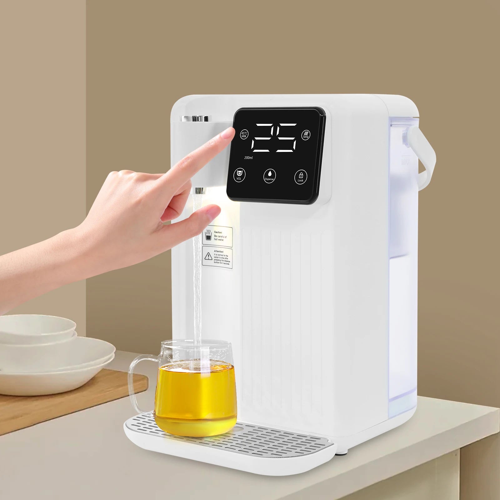 3L Weißer Instant-Heißwasserspender mit LED-Anzeige 19*24*29,5cm Schnelle Heizung Wasserspender Büro Desktop Wasserspender