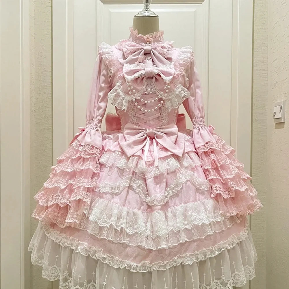 Japanisches Sommer-Kawaii-Lolita-Kleid Damen Party Vintage Süße Spitze Schleife Geburtstags-Kuchenkleider Harajuku Y2k Bandagenkleid