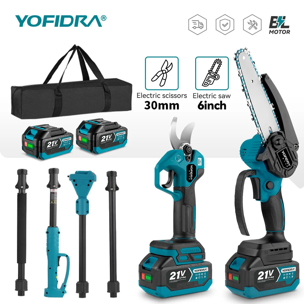 YOFIDRA Bürstenlose Teleskop-Astsäge, elektrische Kettensäge, hoch skalierbar, 30 mm Astschere, Gartengerät für Makita Akku-Anschluss