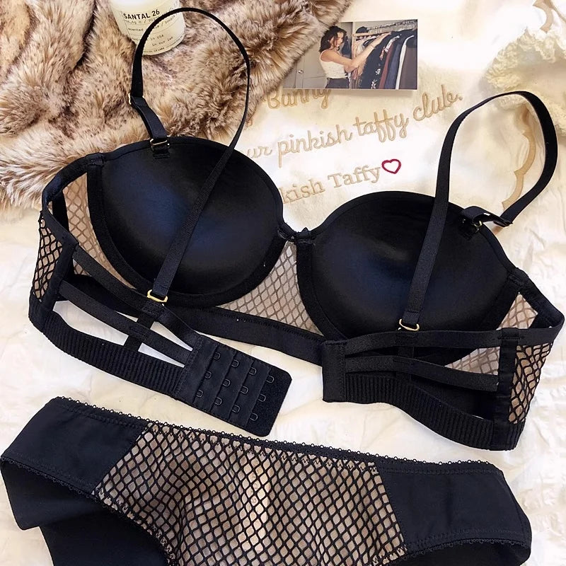 Mesh-Spitzenunterwäsche Damen Sexy kleiner Busen Push-Up-Dessous für Frauen BH-Sets Rot Weiß Hochzeitsmädchen Dicke Intimates BCD