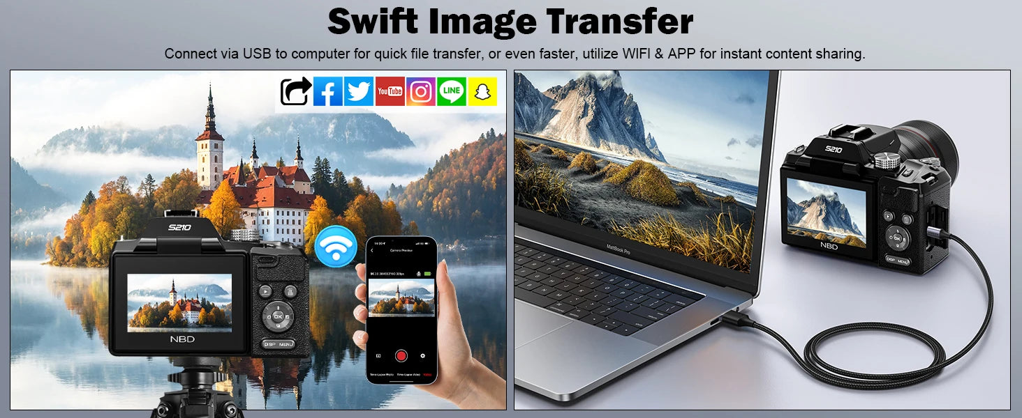 NBD 5K&64MP Digitalkameras für Fotografie, 16-fach optischer Zoom Kamera mit WiFi & App-Steuerung, Vlogging Kamera mit Autofokus