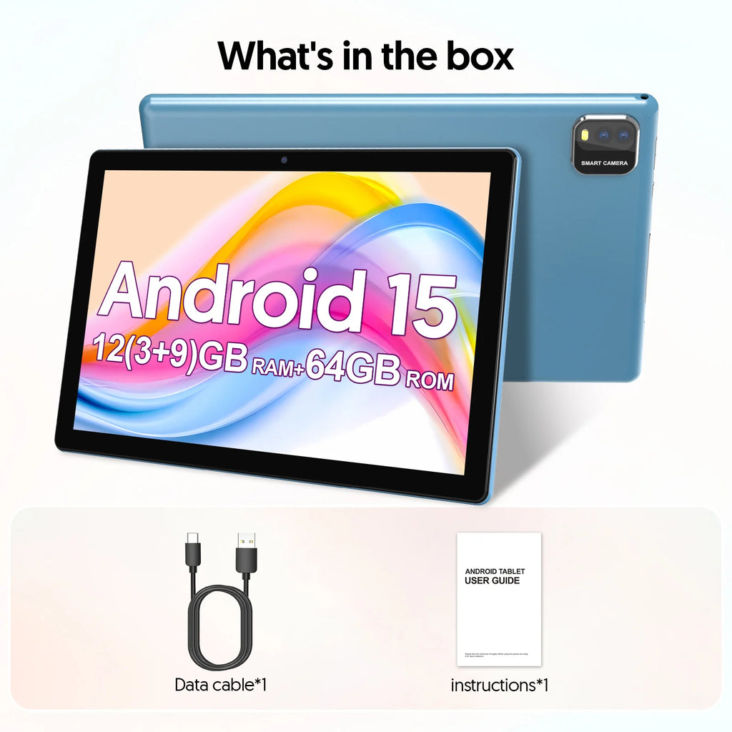 Neueste globale Version Android 15 Tablet, 10-Zoll-Tablet, Quad-Core-Prozessor, 1280*800 Auflösung, 12 (3+9) GB RAM, 64 GB Speicher