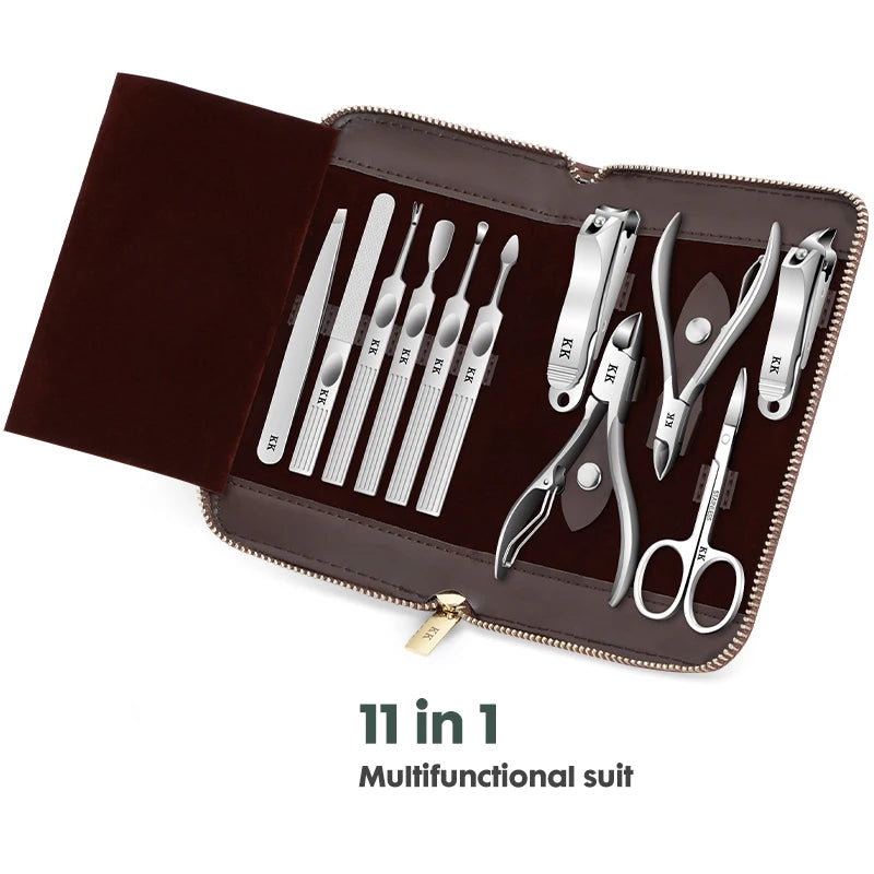KK 11-in-1 Maniküre-Tools Professionelles Nagelknipser-Set Edelstahl Nagelschneider Zangen Scheren Kit Fußpflege Handpflege