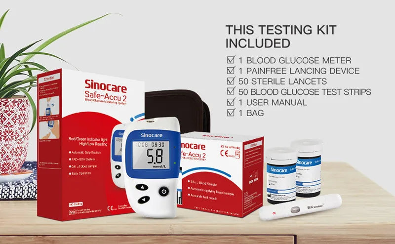 Sinocare Safe Accu2 Blutzuckermessgerät Blutzucker Testkit Diabetes Heim-Glukometer mit 50 Teststreifen oder nur Teststreifen