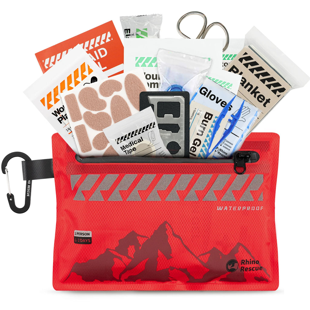 Rhino Rescue Kleines Erste-Hilfe-Set – Ultraleichtes wasserdichtes Medizinisches Notfallset für Wandern, Rucksackreisen, Radfahren, Reisen und Fahrzeuge