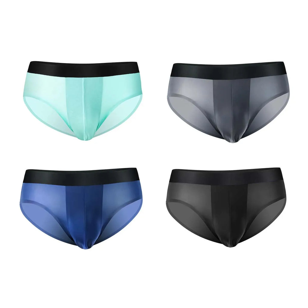 4er-Pack LORIEN CREST Eisseide Herrenunterwäsche nahtlos ultradünn doppellagiger Schritt atmungsaktive Herrenslips mittlere Leibhöhe sexy&leicht