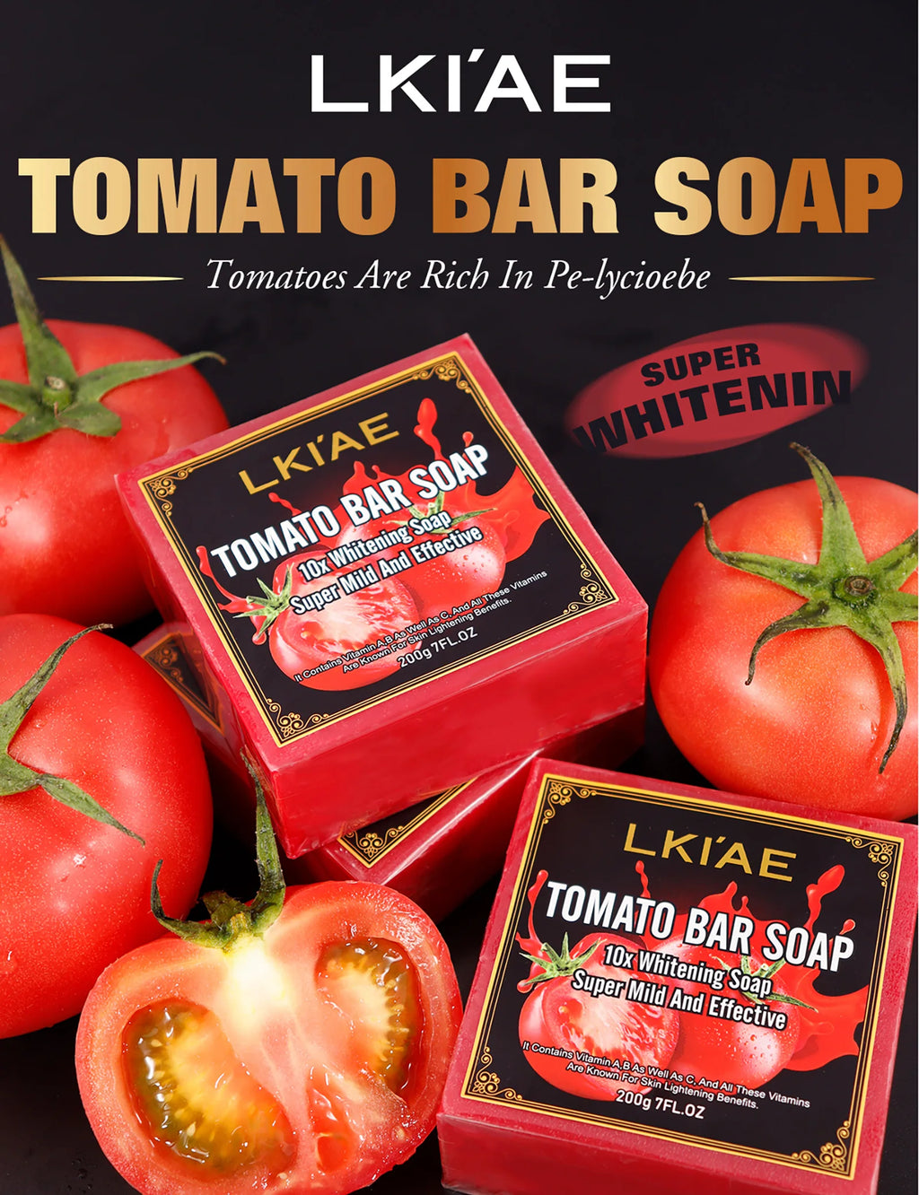 AILKE Bio-Tomaten-Seifenstück, hellt die Haut auf, reinigt tiefenwirksam, peelt, entfernt dunkle Flecken, spendet Feuchtigkeit, für Gesicht und Körper, 200 g