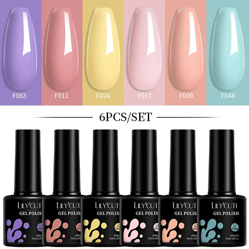 LILYCUTE 7ML 6PCS Neon Gel Nagellack Set fluoreszierend Farbwechsel Semi Permanent Soak Off Maniküre-Kit Nail Art Gel