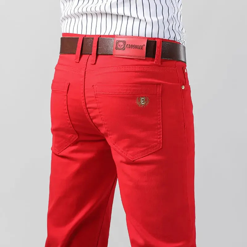 5 Farben Herren Bunte Denim Stretch Stretch Jeans Elastische Gelb Pink Rot Slim Herren Bekleidung Einfache Business Denim Hosen