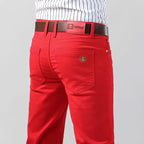 5 Farben Herren Bunte Denim Stretch Stretch Jeans Elastische Gelb Pink Rot Slim Herren Bekleidung Einfache Business Denim Hosen