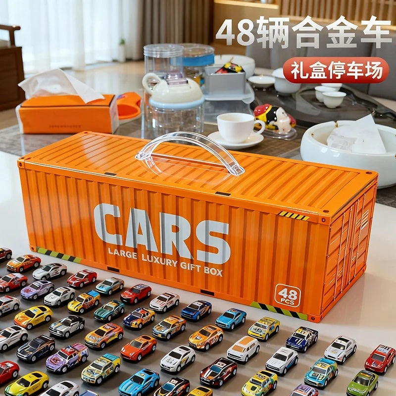 48pcs Metal Iron Alloy Cars Truck Toys Train Track Set Slot Car Models for Children's Toys Boy Miniature Trolleys Christmas Gift