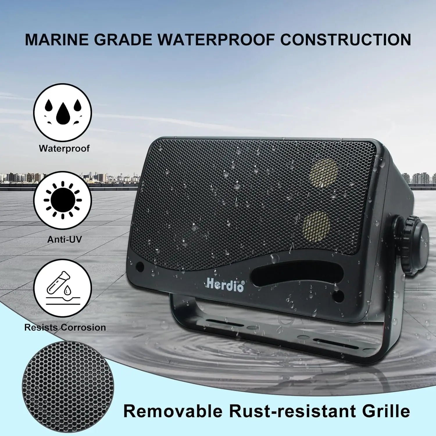 Herdio 3,5 Zoll passive Outdoor-Lautsprecher, kabelgebunden, wasserdicht, 200W, 3-Wege, Premium, montierbar, Wandlautsprecher für Terrasse, Marine, Boot