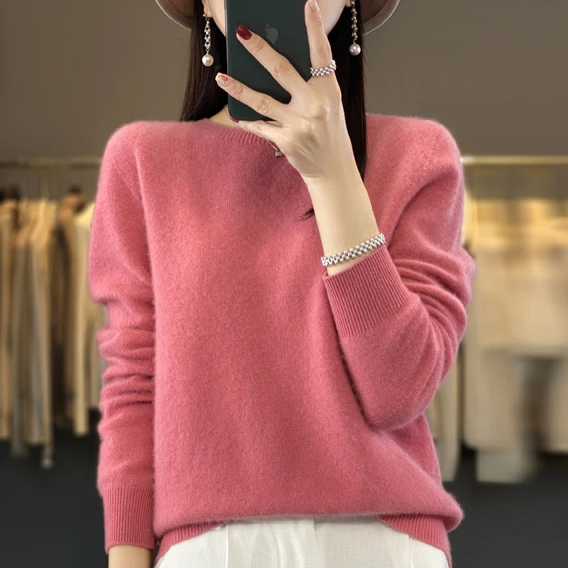 100 % Merinowolle Pullover Damen O-Ausschnitt Kaschmir Strickwaren Female Pullover Herbst Winter Freizeit Oberteile Einfarbig Weiche Kleidung