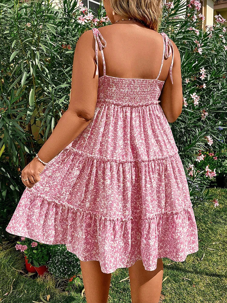 Damen Übergrößen Mini Blumenkleider Halb Bodycon Kurzarm Sommer Trägerkleid Bequem Lässig Beste Wahl für den Sommer