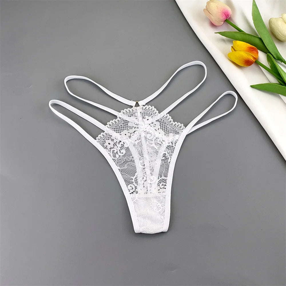 3 Stück Spitze Dünne Träger Tanga Frauen Tiefe Taille Sexy Perspektive Unterwäsche Damen Transparenter G-String Slip Plus Size T-Rücken