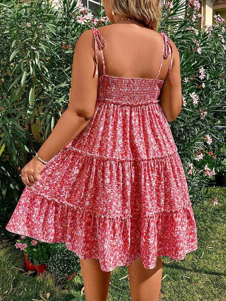 Damen Übergrößen Mini Blumenkleider Halb Bodycon Kurzarm Sommer Trägerkleid Bequem Lässig Beste Wahl für den Sommer