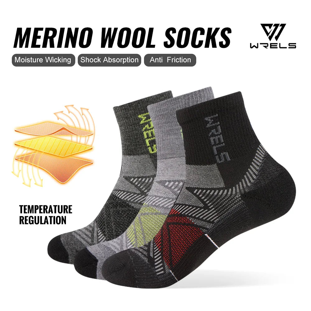 WRELS 1/2/3 Paar Merinowollsocken Wander-Laufsocken Atmungsaktiv Gepolstert Schweißableitend Warm Thermisch Kompressions-Wollsocken Hauptbild