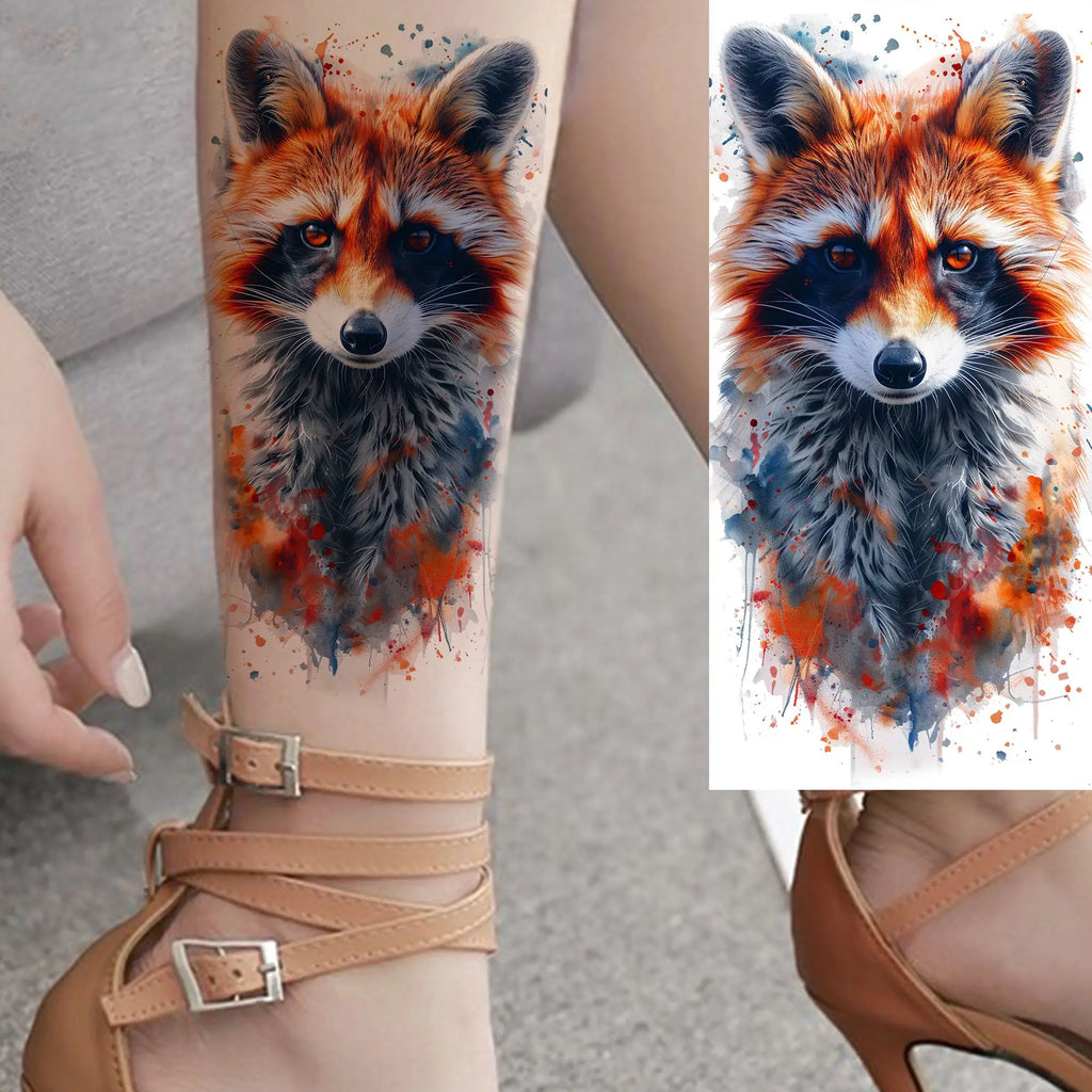1 Blatt einzigartige Aquarell-Löwe-Tiger-Tier-Temporäre Tattoos langanhaltend wasserdicht Fuchs Eule gefälschter Tattoo-Aufkleber Körperkunst Tattoo
