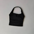 Nahtlose Neckholder-Yoga-Tanktops für Damen mit integriertem BH, gepolstertem Gymnastik-Top, ärmellosem Shirt, tailliert, rückenfrei, Sportbekleidung