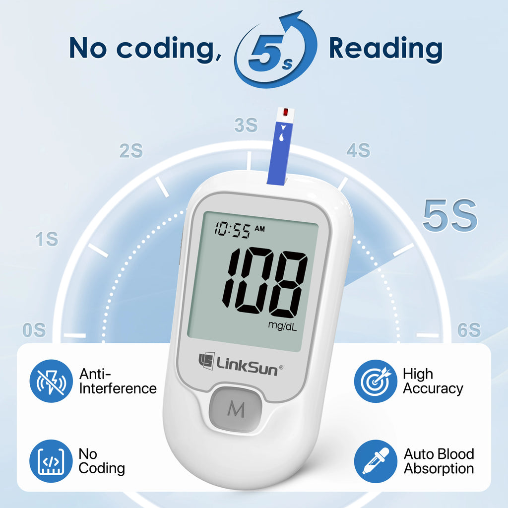 LinkSun G-425-1 Blutzuckermessgerät-Kit 50/100 Stück Teststreifen Lanzetten für Diabetes-Monitor Digitales Glukometer Blutzuckermessgerät